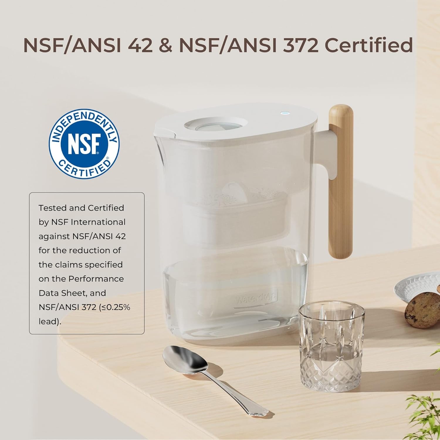 200-Gallon Long-Life Chubby 10-Cup Water Filter Pitcher with 1 Filter, NSF Certified, 5X Times Lifetime, Reduces PFAS, PFOA/PFOS, Chlorine, BPA Free, Clear