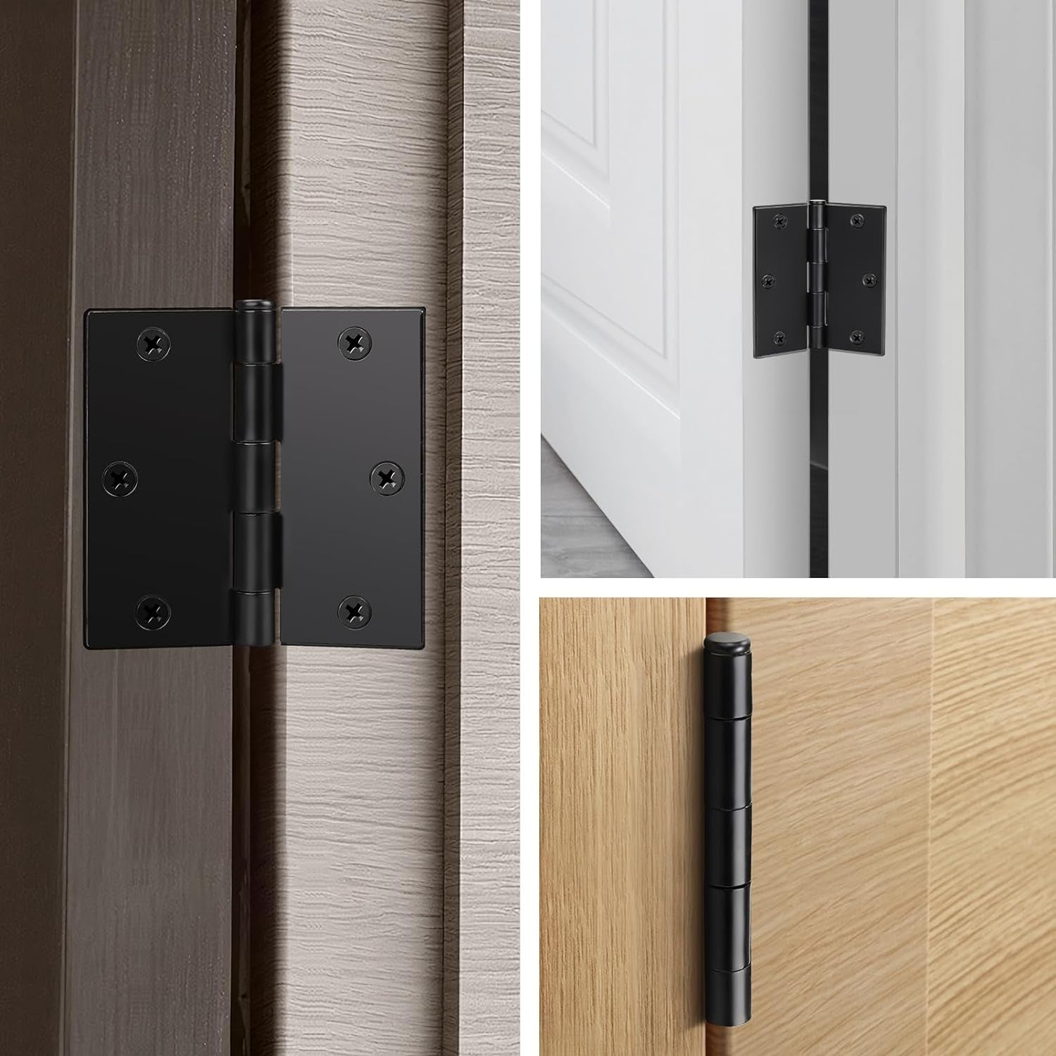 18 Packs Matte Black Door Hinges, 3.5" X 3.5" Interior Door Hinges with Square Radius in Black