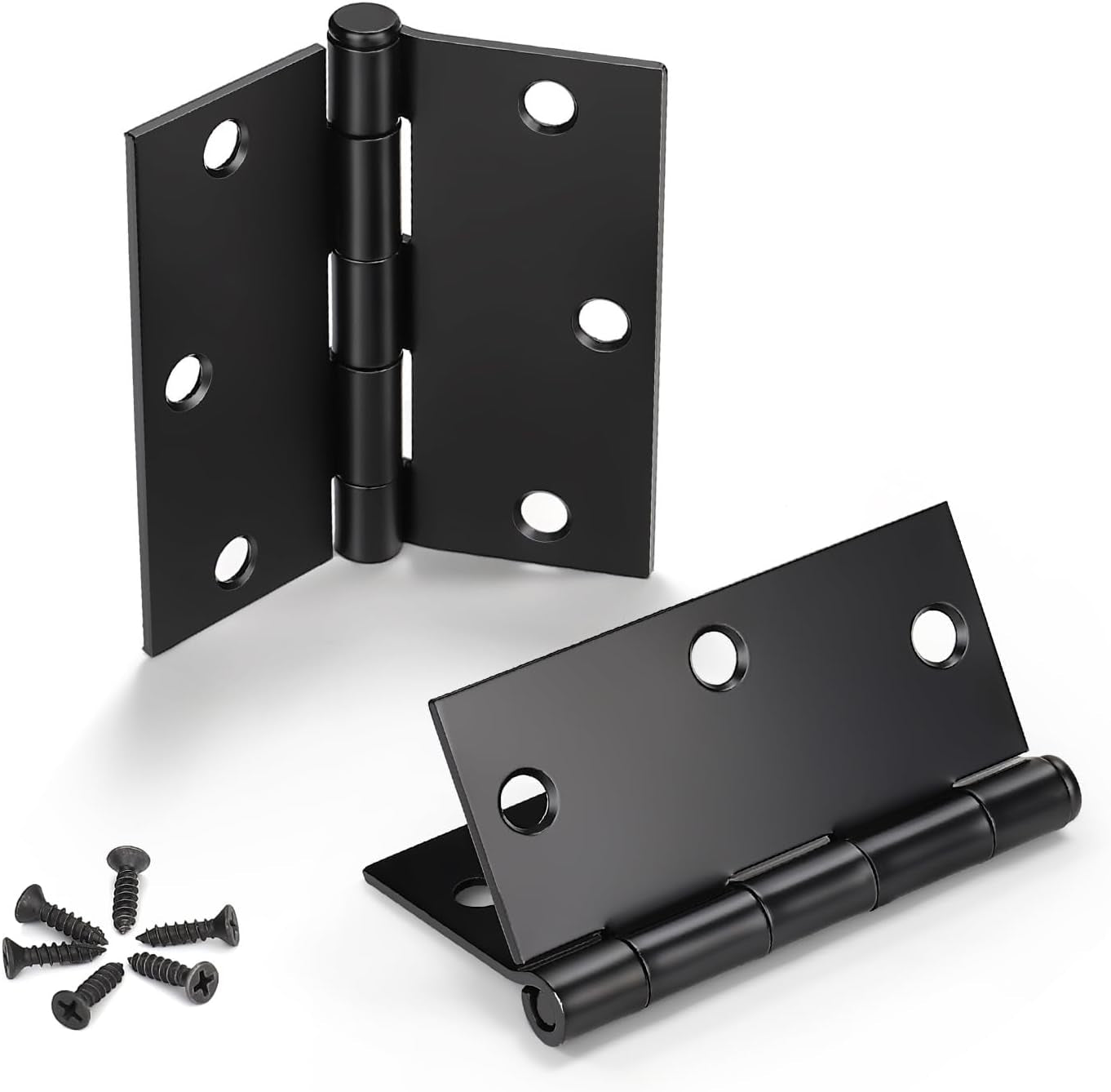 18 Packs Matte Black Door Hinges, 3.5" X 3.5" Interior Door Hinges with Square Radius in Black