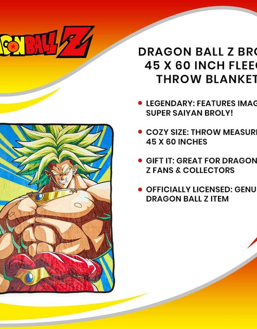 Load image into Gallery viewer, Dragon Ball Z Broly Fleece Throw Blanket - Cozy 45&quot; X 60&quot; Soft Fluffy Warm Lightweight Comforter - for Bed, Dorm, Living Room, Camping, DBZ Bedding - Cute Kids &amp; Anime Series Fan Gifts &amp; Collectibles
