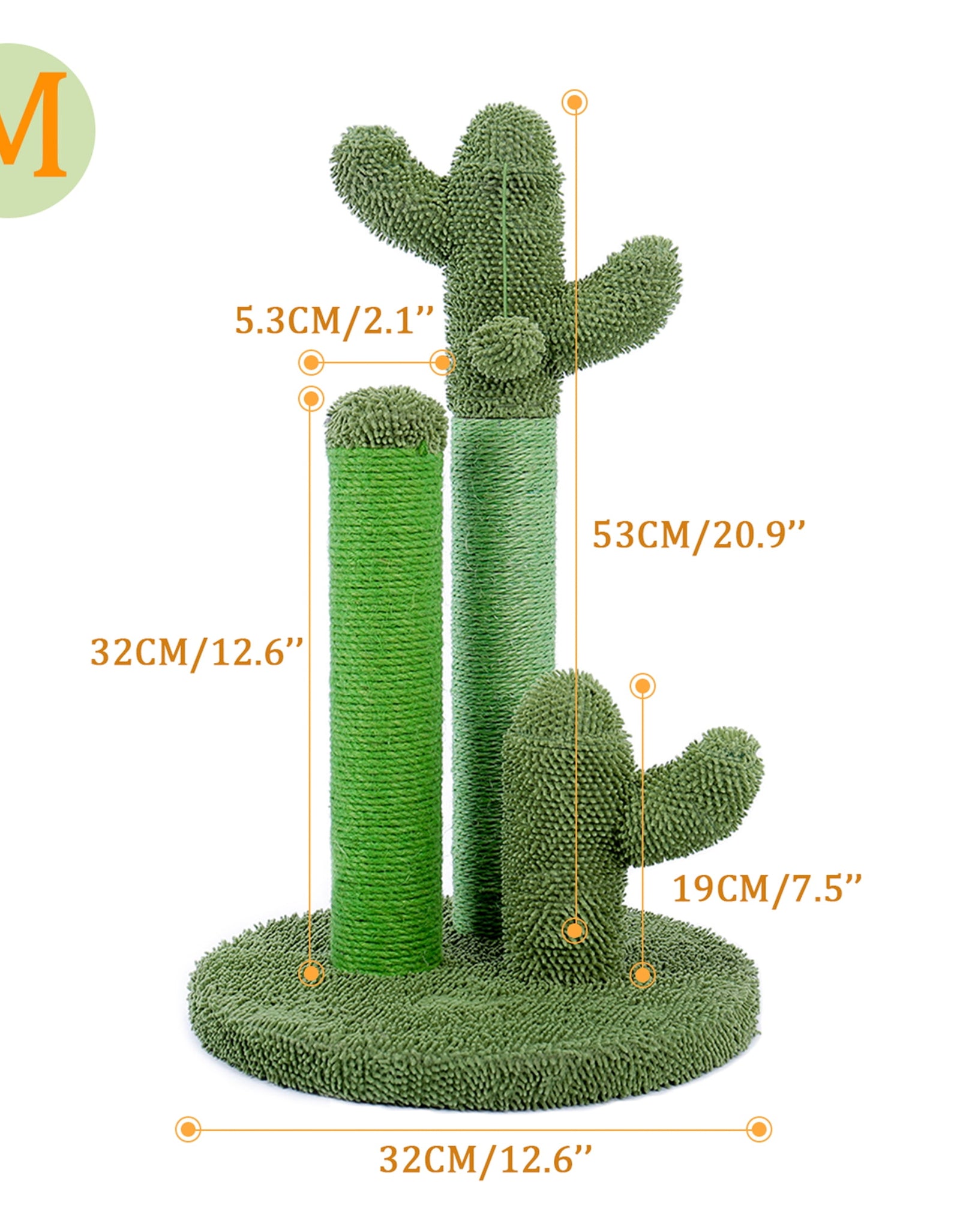 23" Cactus Cat Scratching Posts Medium Sisal Cat Scratcher,Green