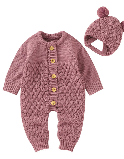 Load image into Gallery viewer, 2Pcs Newborn Baby Girls Boys Romper +Hat Set Baby Clothes Cotton Knitted Sweater Jumpsuit Overalls Winter Baby Clothing 0-18M
