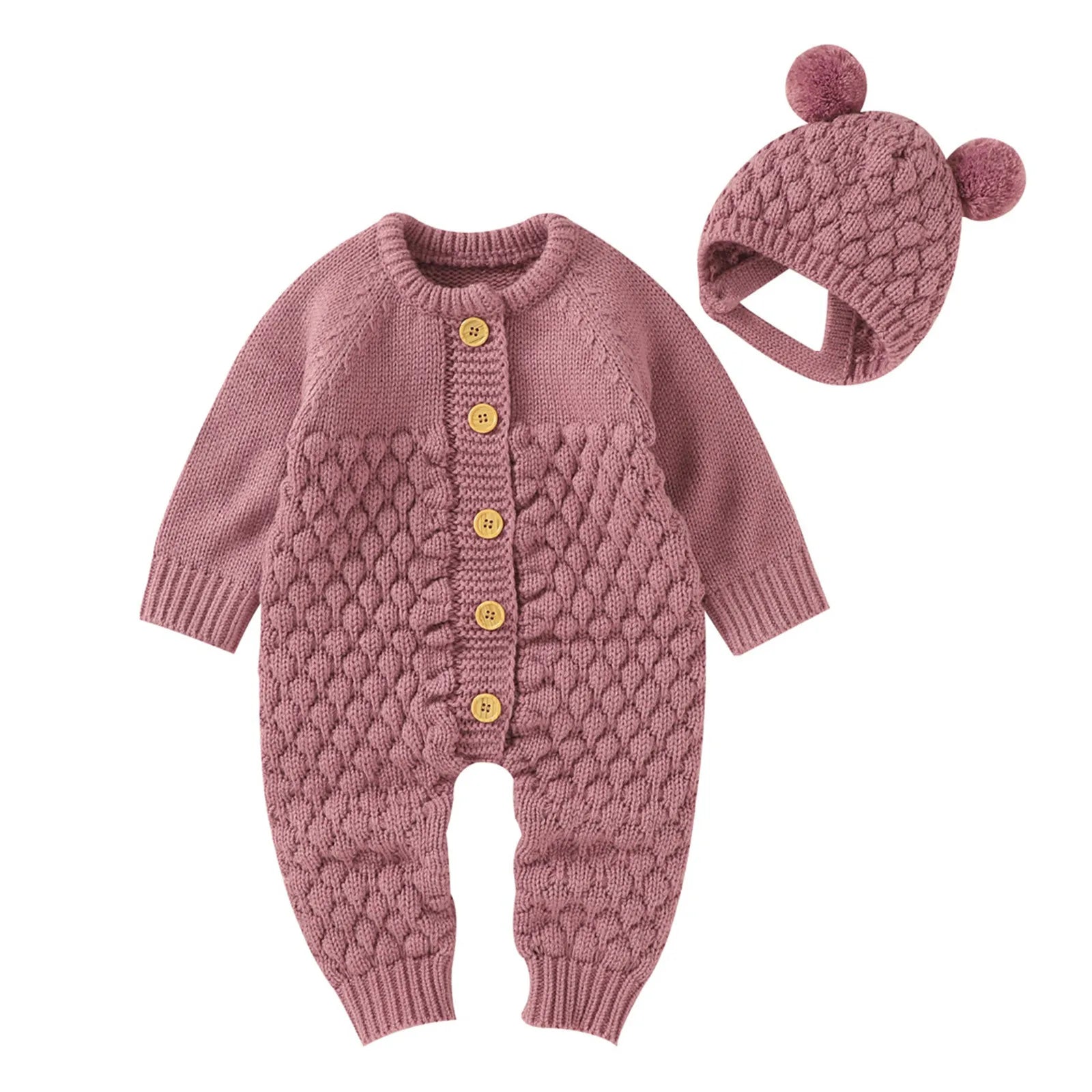 2Pcs Newborn Baby Girls Boys Romper +Hat Set Baby Clothes Cotton Knitted Sweater Jumpsuit Overalls Winter Baby Clothing 0-18M