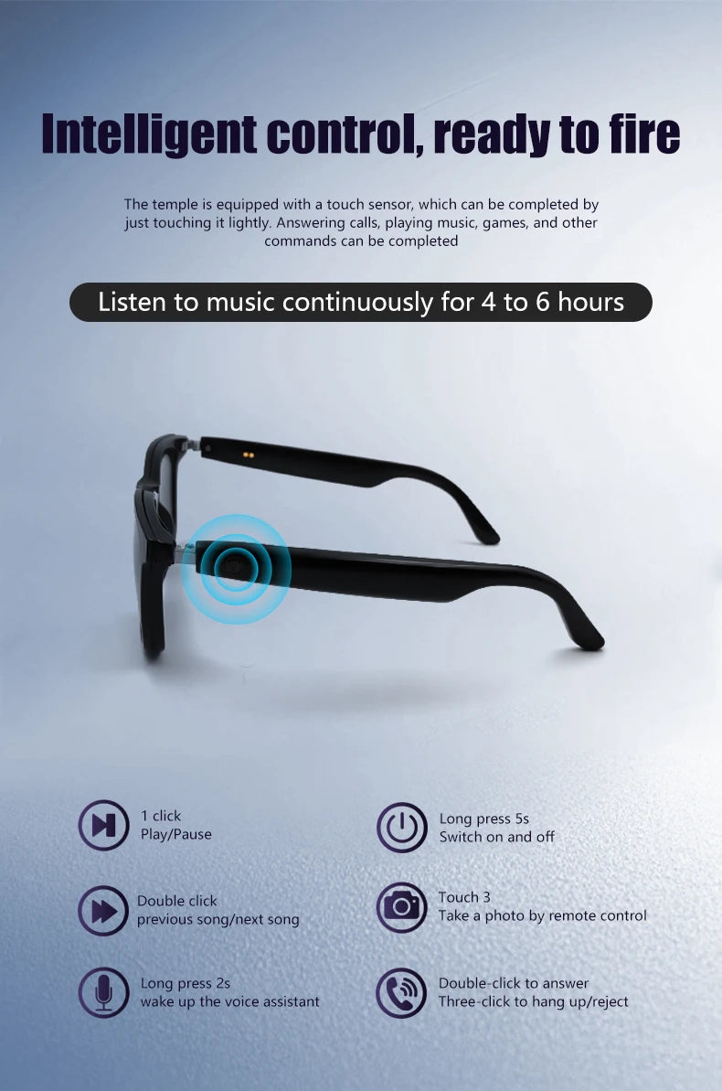 Magnetic Smart Glasses:Blue Light Filtering Polarized Sunglass 2in1 Lenses Audio Built-in Mic & Speakers Touch & Voice Assistant