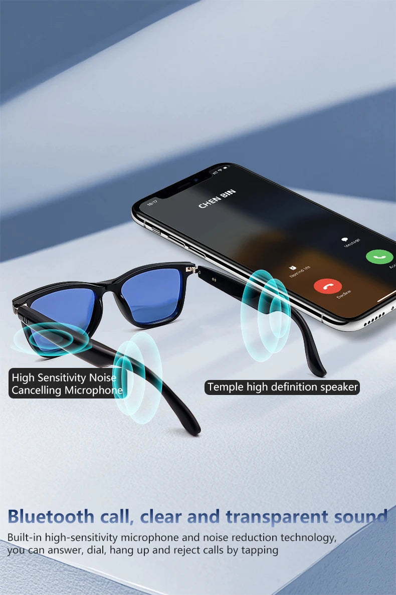 Magnetic Smart Glasses:Blue Light Filtering Polarized Sunglass 2in1 Lenses Audio Built-in Mic & Speakers Touch & Voice Assistant