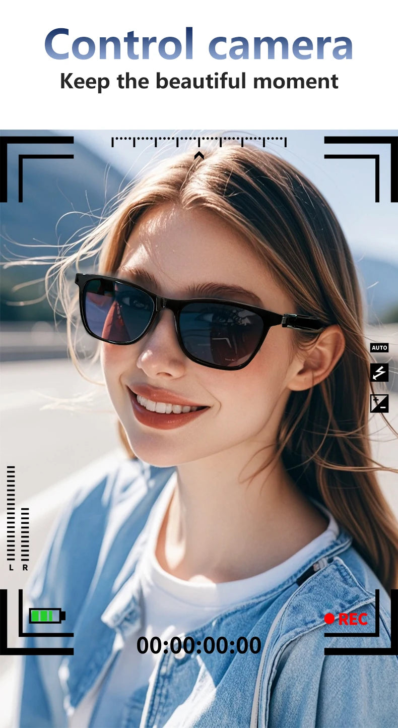 Magnetic Smart Glasses:Blue Light Filtering Polarized Sunglass 2in1 Lenses Audio Built-in Mic & Speakers Touch & Voice Assistant