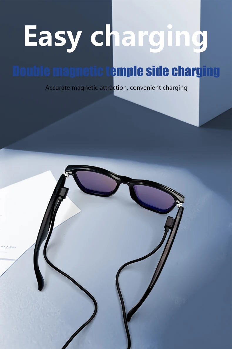 Magnetic Smart Glasses:Blue Light Filtering Polarized Sunglass 2in1 Lenses Audio Built-in Mic & Speakers Touch & Voice Assistant