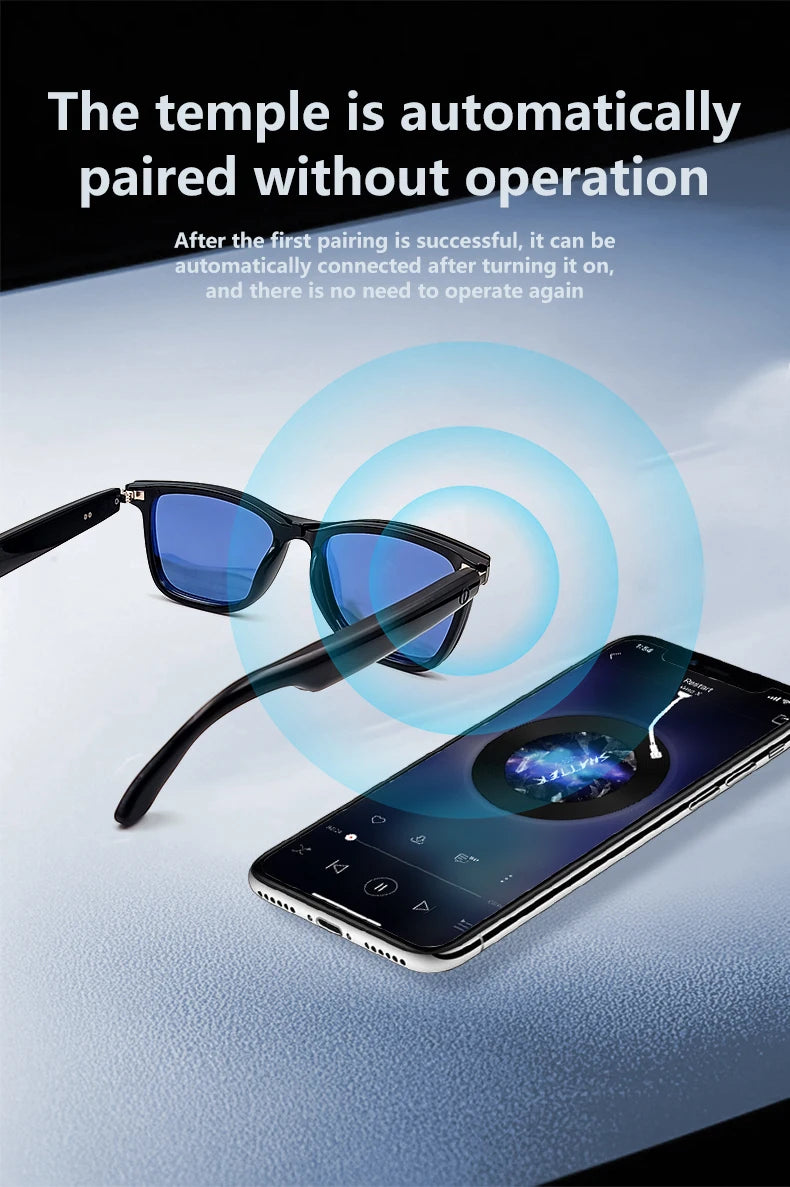 Magnetic Smart Glasses:Blue Light Filtering Polarized Sunglass 2in1 Lenses Audio Built-in Mic & Speakers Touch & Voice Assistant