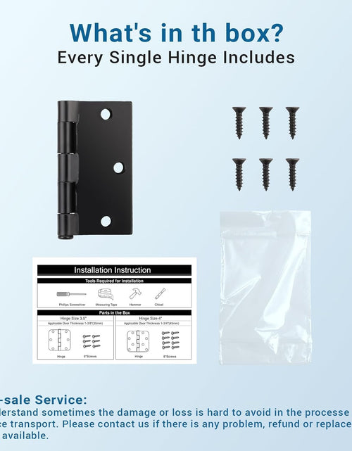 Load image into Gallery viewer, 18 Packs Matte Black Door Hinges, 3.5&quot; X 3.5&quot; Interior Door Hinges with Square Radius in Black
