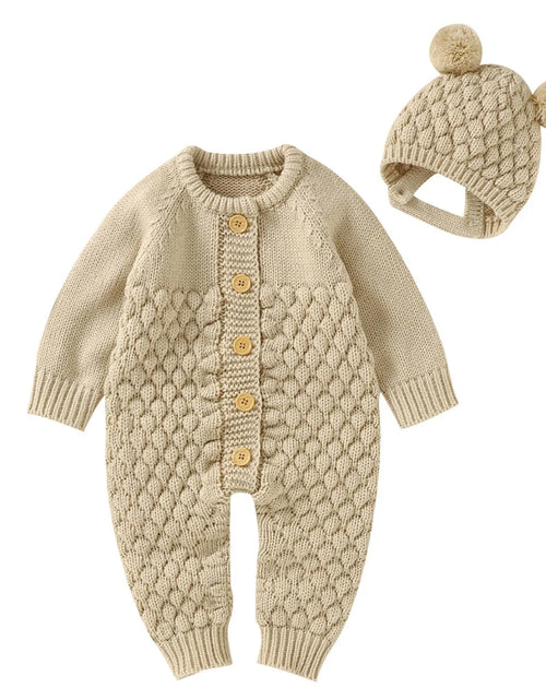 Load image into Gallery viewer, 2Pcs Newborn Baby Girls Boys Romper +Hat Set Baby Clothes Cotton Knitted Sweater Jumpsuit Overalls Winter Baby Clothing 0-18M
